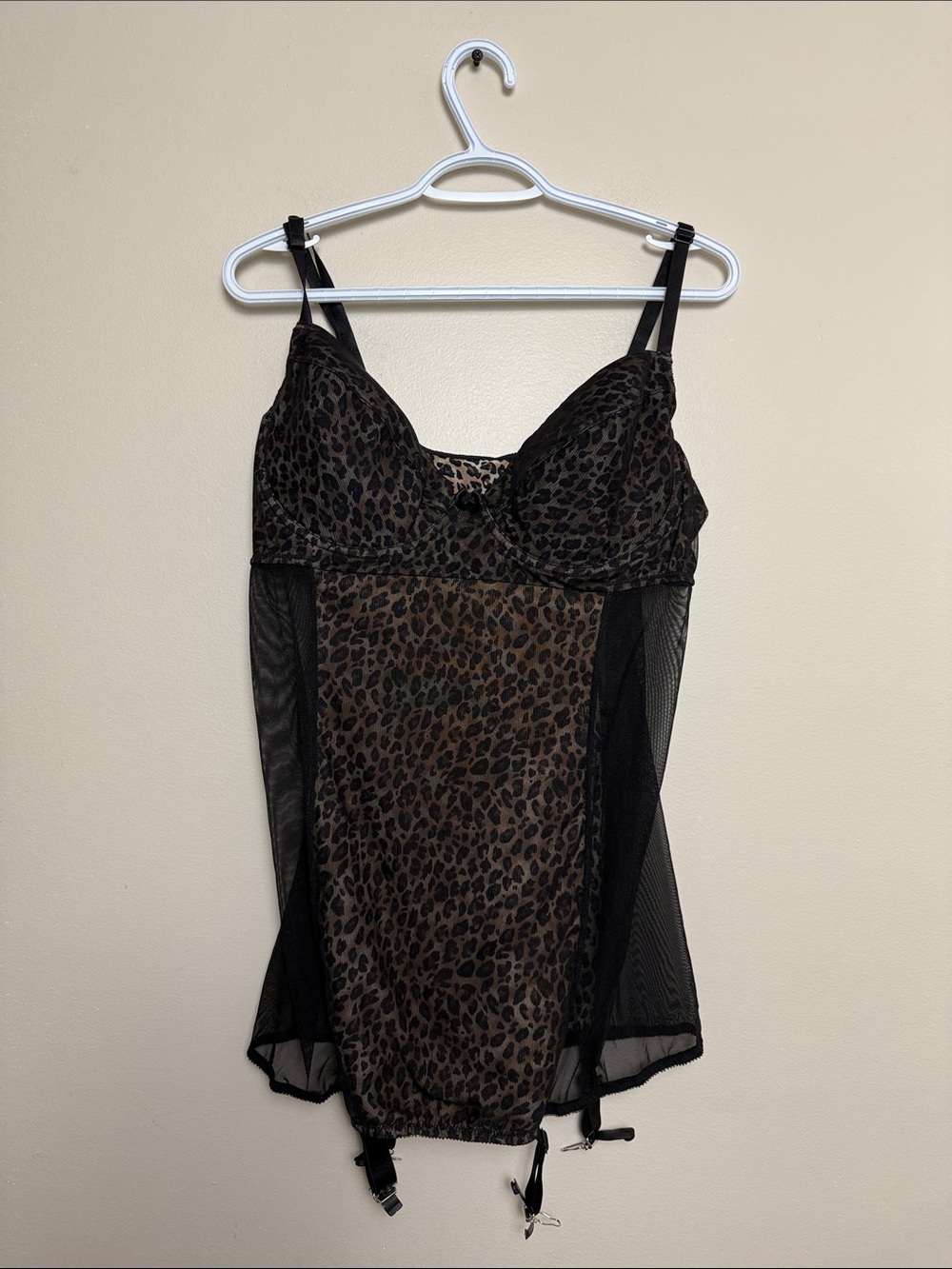 Leopard Print Lingerie Chemise with Black Mesh Panels size 2x
